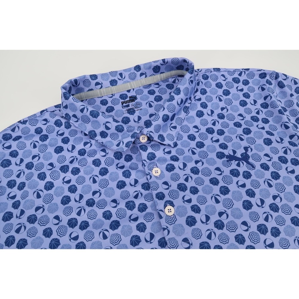 Puma Golf Polo Shirt Mens XXL Blue Beach Trip Umbrella Performance 535444-03